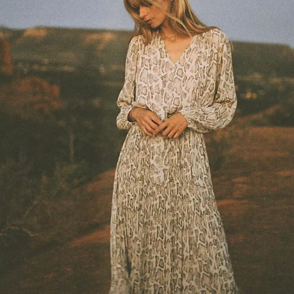 Anthropologie Current Air Olivia Snake-Printed Midi Dress